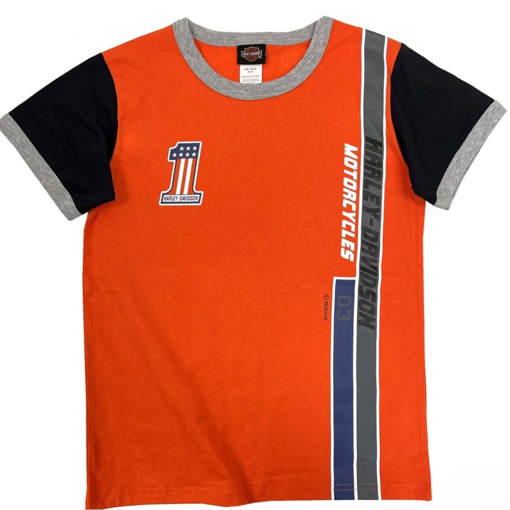3/$12 Harley-Davidson Boys Ringer Racer Color block Tee Orange Size 5